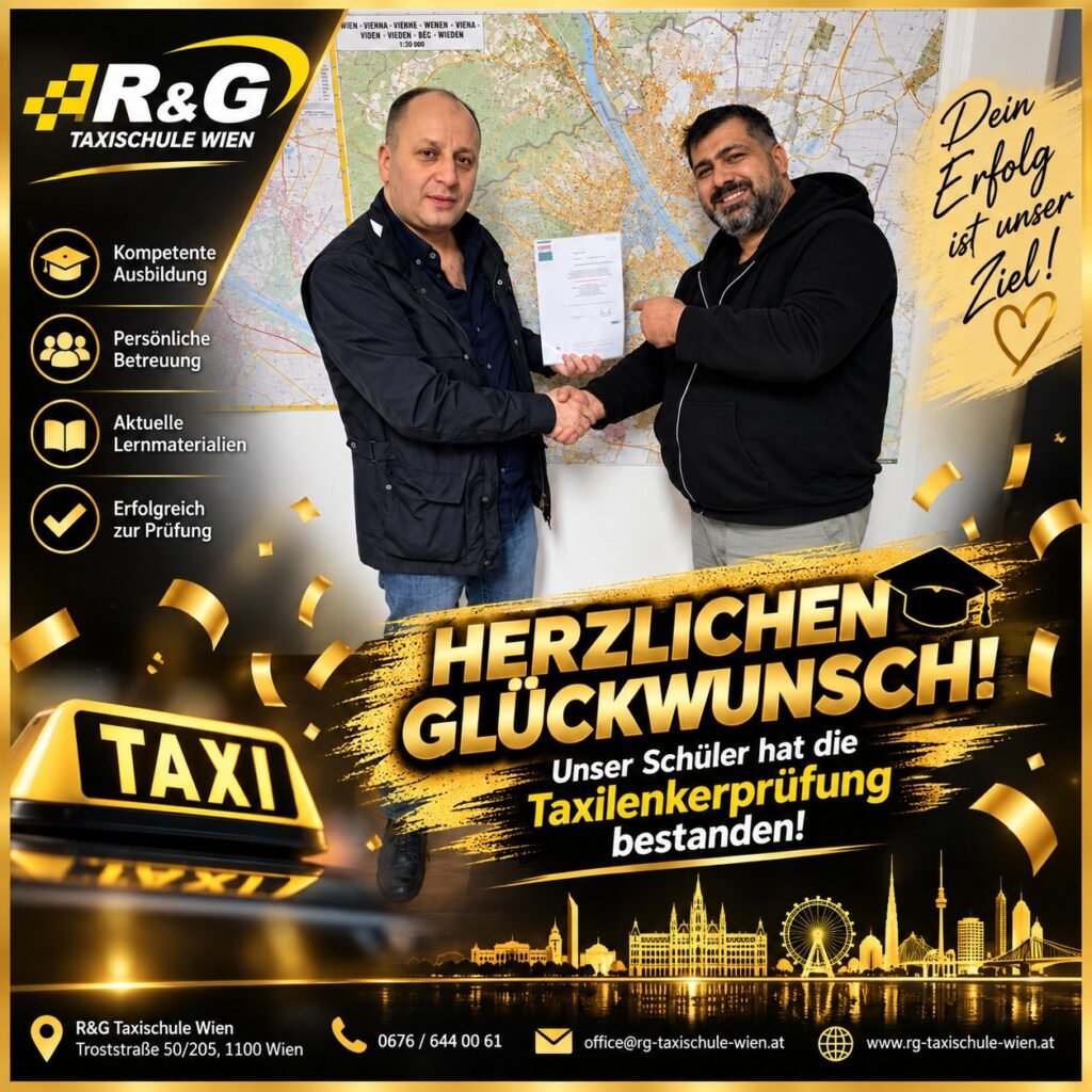 „Taxilenkerprüfung bestanden – herzlichen Glückwunsch!“